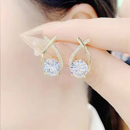Trendy new tide Korean fashion cross zirconia earrings