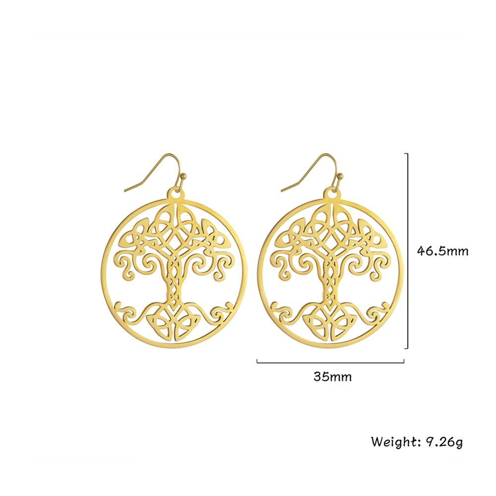 Tree of Life Earring Hoop Earrings Ethnic Vintage Stainless Steel Dangle Earrings Wicca Big Round Pendant Jewelry Gift