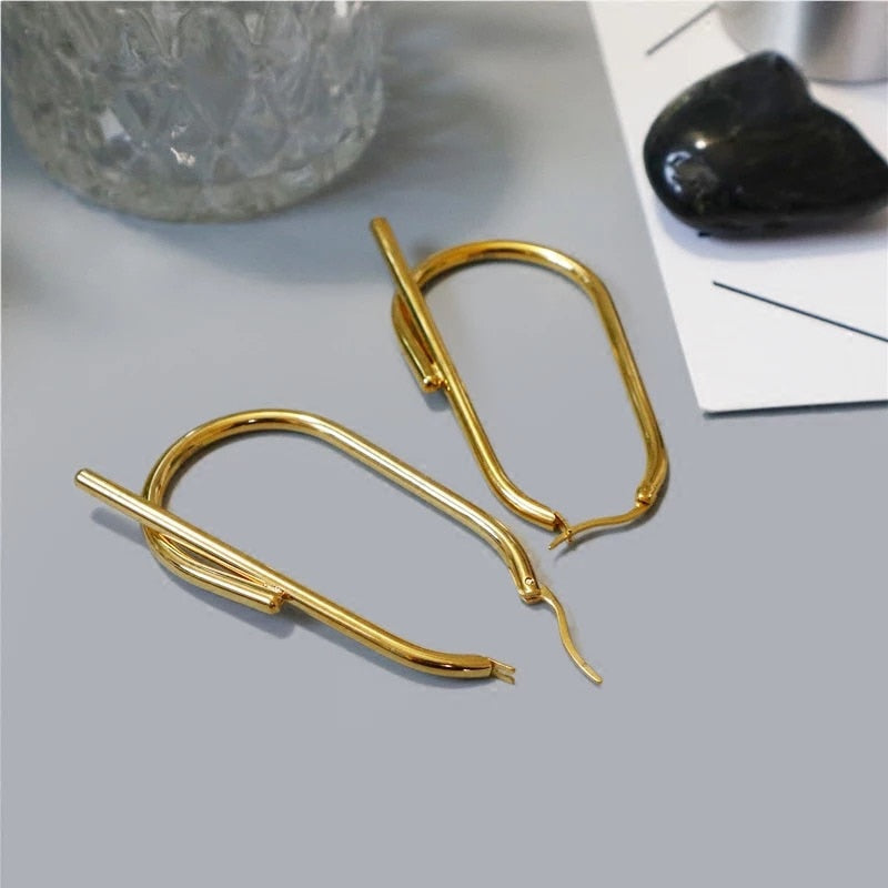 GHIDBK Stainless Steel Minimalist Wire Big Hoop Earrings 2020 Trendy Irregular Statement Earring Simple Street Style Earring
