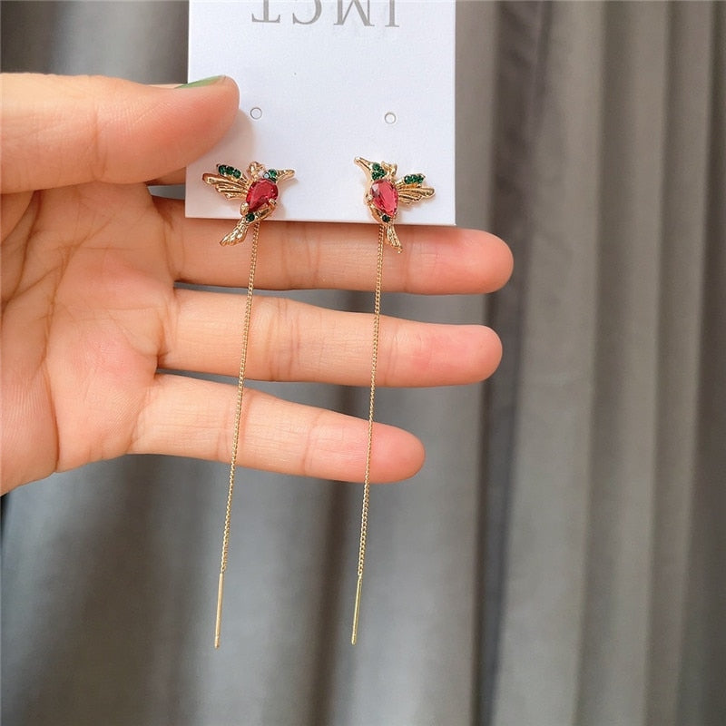Drop Ear Line Long Hanging Earrings For Women Rose Gold Color Zircon Crystal Piercing Threader Earing Ear Accessories Jewelry