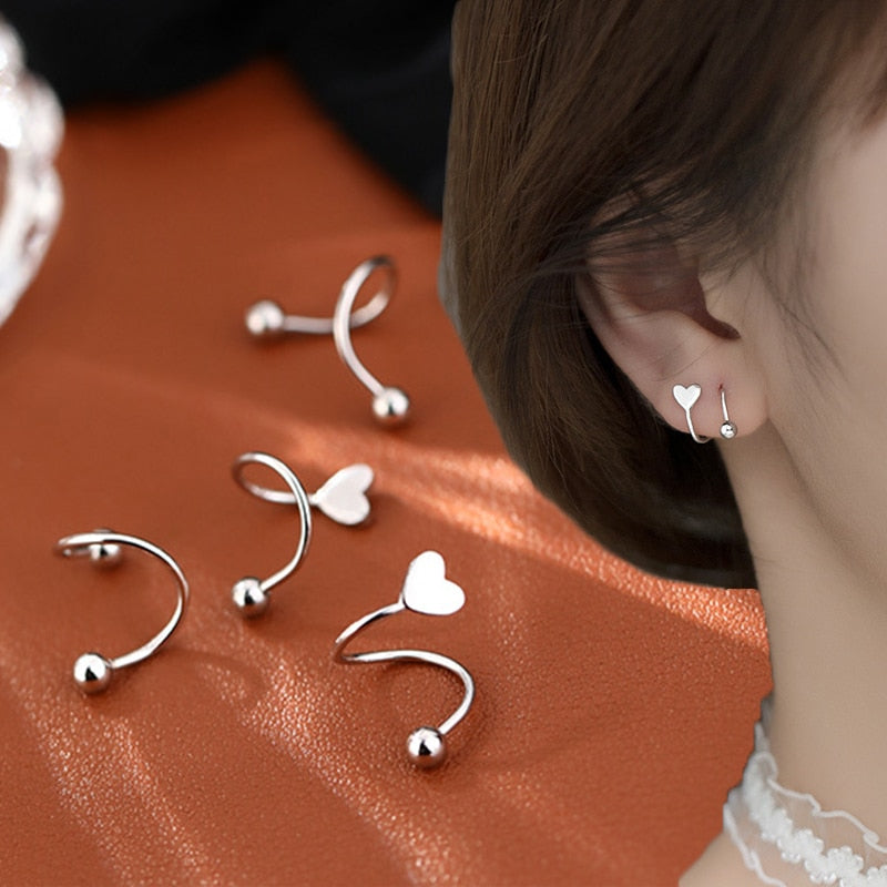 Products 2pcs Stainless Steel Spiral Twisted Lip Ring Tongue Piercing Heart Star Ear Cartilage Helix Piercing Stud Earring Jewelry Gifts